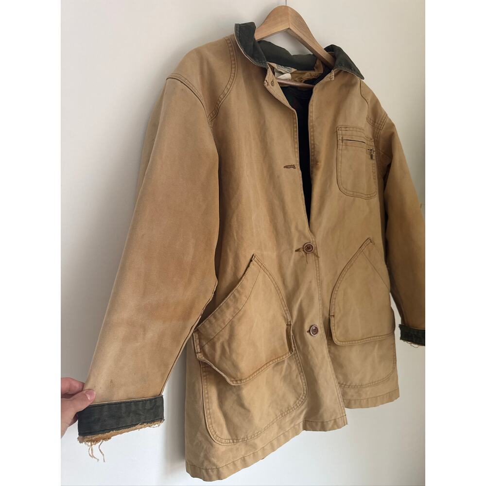 Vintage L.L. Bean Tan Canvas Jacket with Olive Collar - Picture 5 of 11